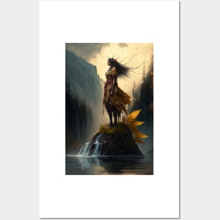 Native American Woman Standing On An Island Posters and Art